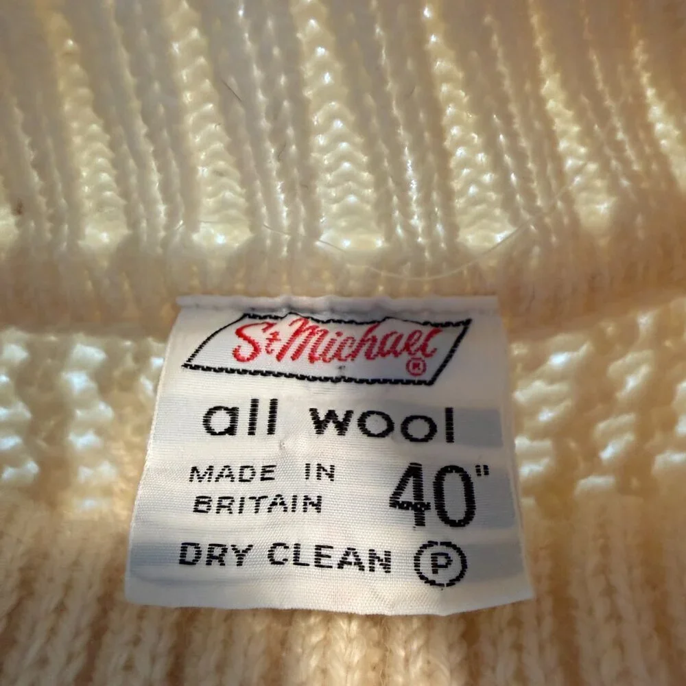 Vintage ST. MICHAEL 100% Wool Cable Knit Turtleneck Sweater Cream M